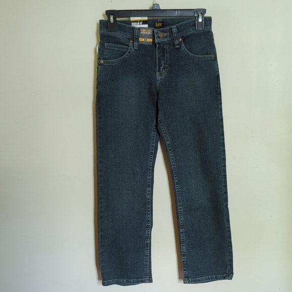 NEW Lee Straight Leg Jeans Dark Wash Adjustable Waist Regular Fit Boys Size 10 - Picture 1 of 5